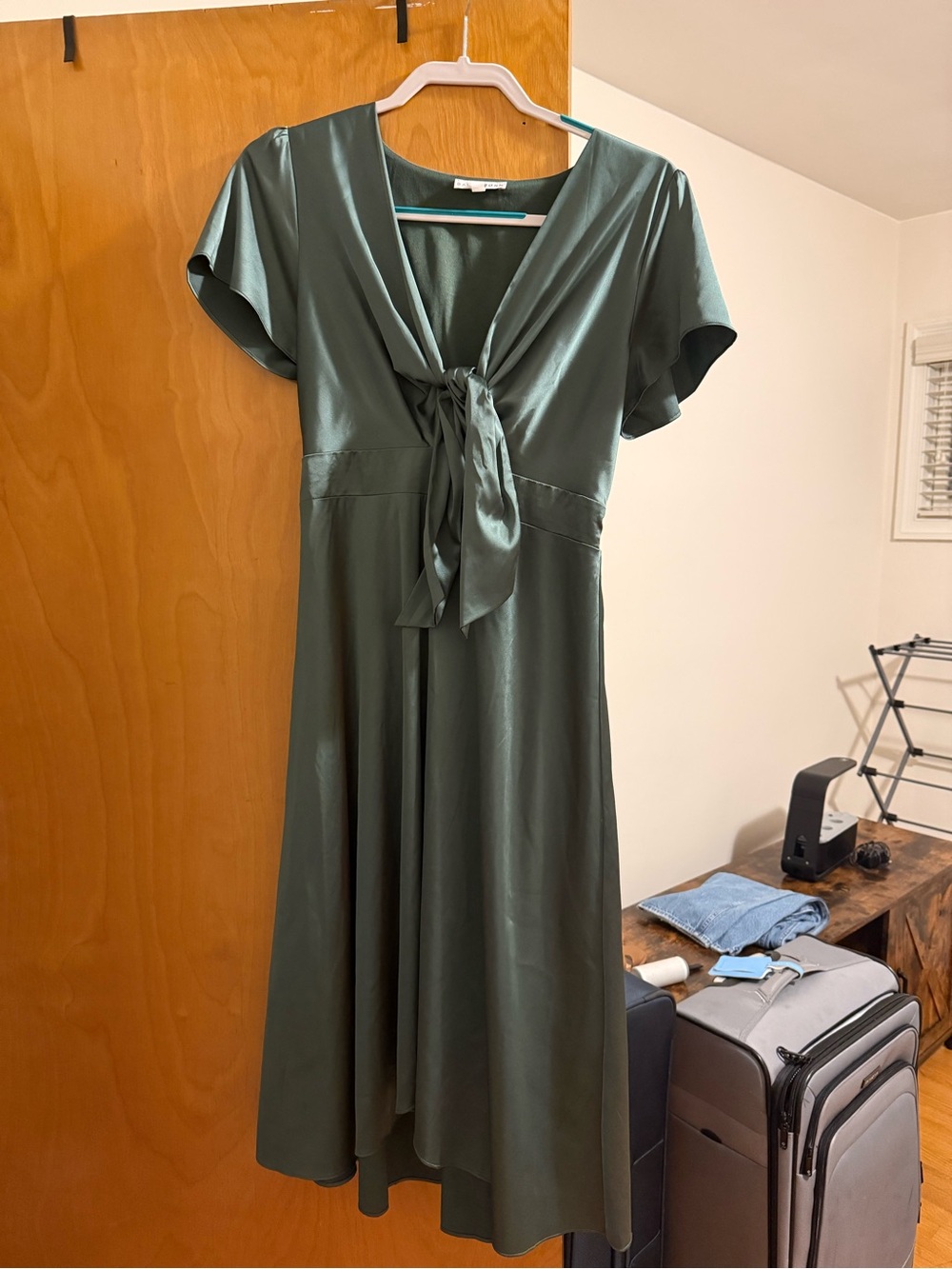 Green satin midi dress